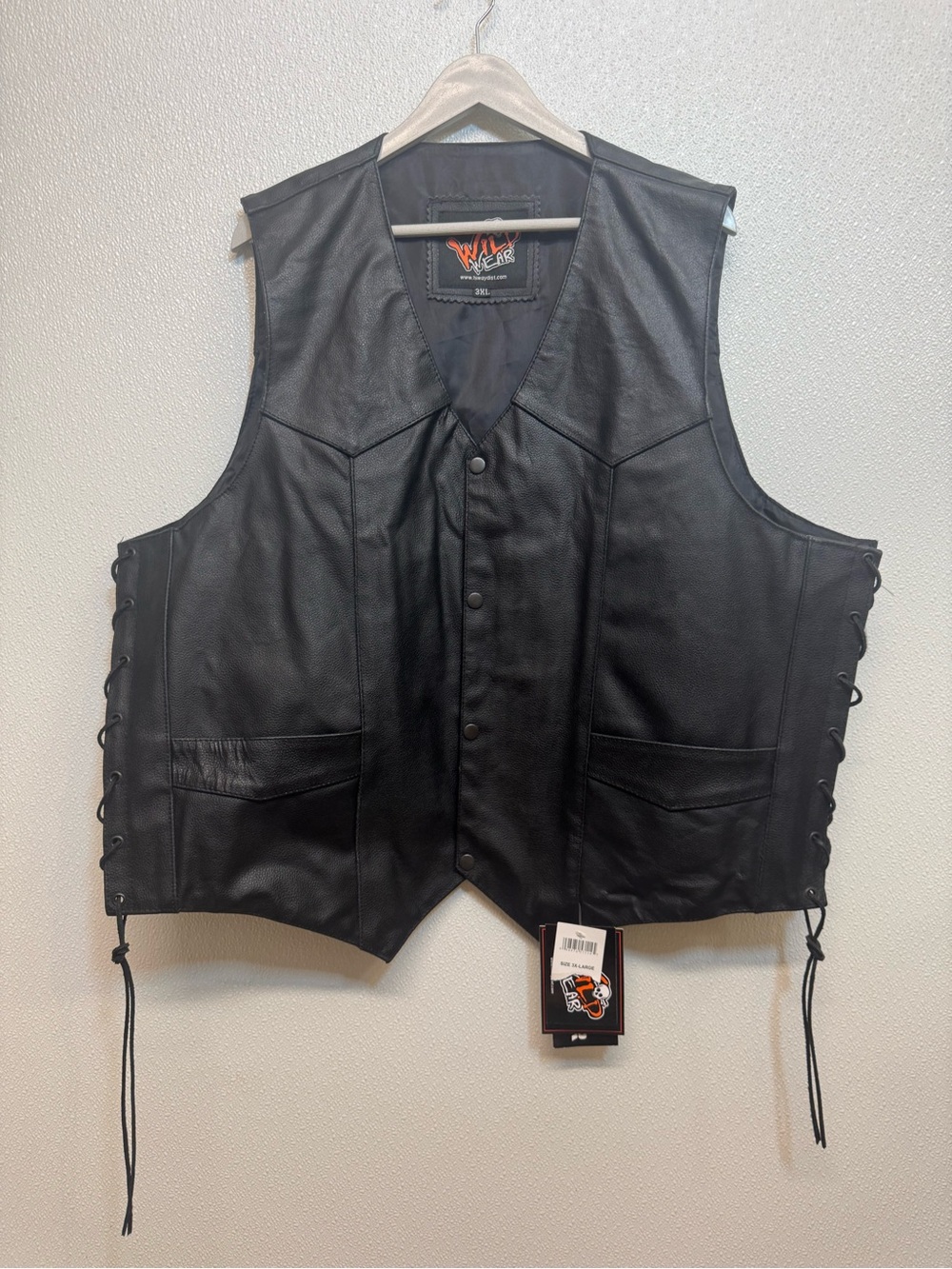 Wild Wear Black Leather Motorcycle Vest - Men's 3X